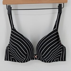 Cacique Boost Plunge Cleavage Solution Black White Stripe Bra, 40C